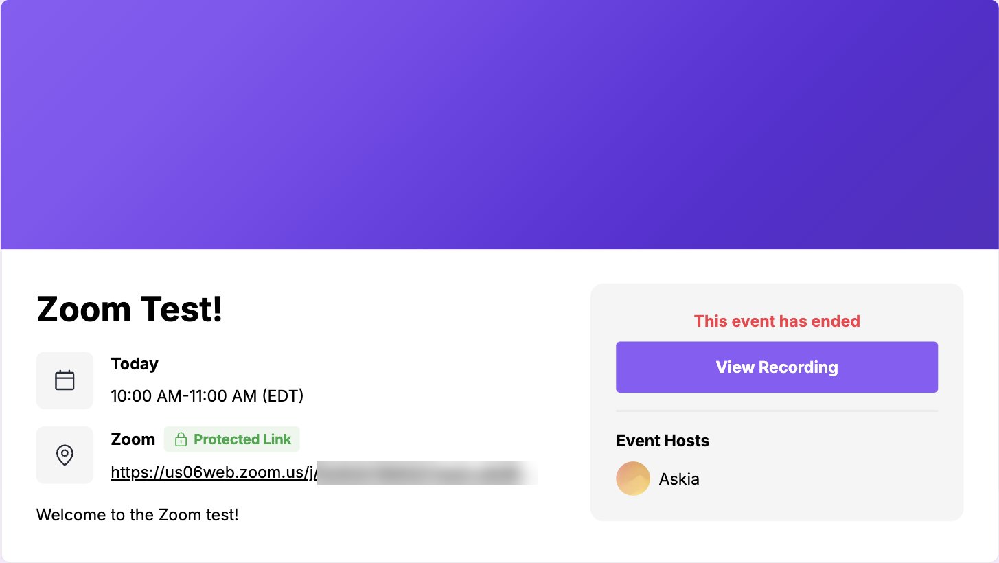 Ended event page with the View Recording button